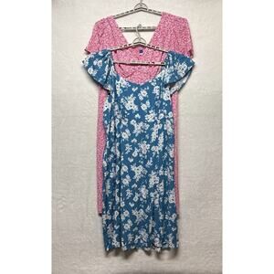 Old Navy Flutter Sleeve Crepe Floral Midi-Dress (2) Blue White Pink Plus Size 3X